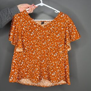 SHEIN Orange Flutter Sleeve Blouse with Ruffled Details